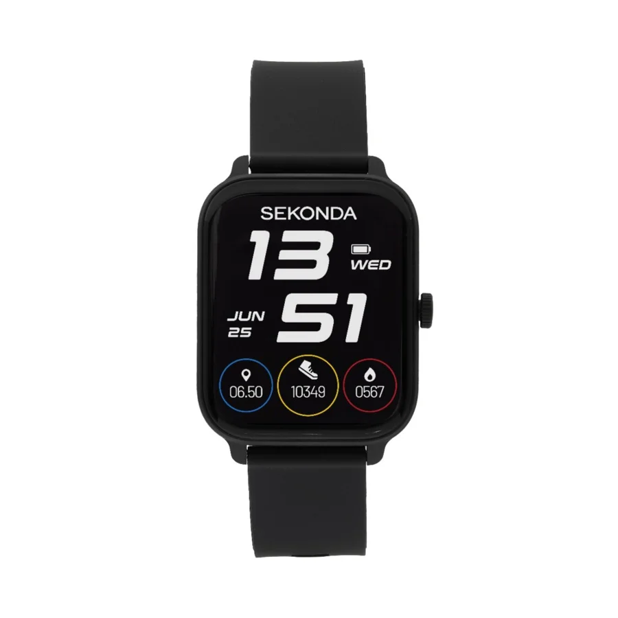 Sekonda Motion Go Smartwatch, Black Silicone Strap, 1.93 Inch Touch Screen with Charging Cable